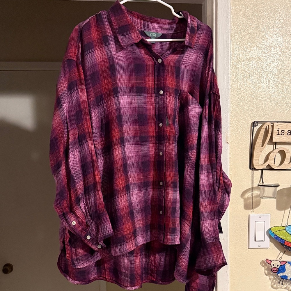 Terra & Sky Red and Purple Plaid Button Down Shirt